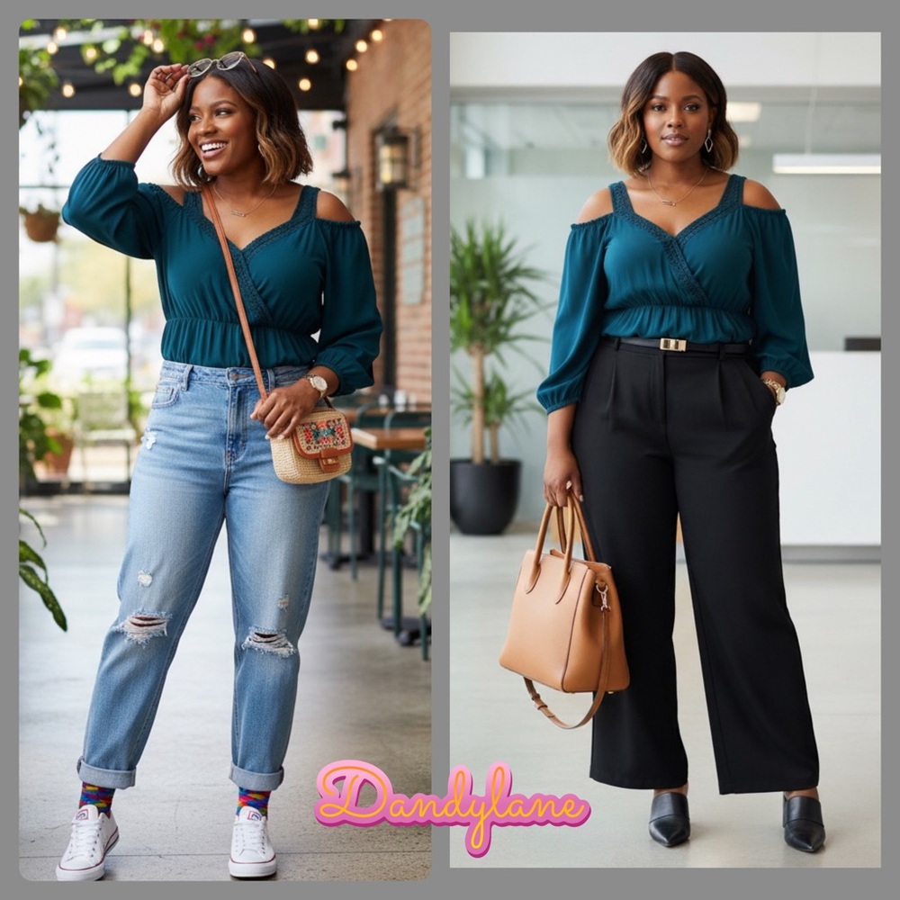 Teal Gauze Cold Shoulder Peplum Blouse Size 2 ( NWOT)
